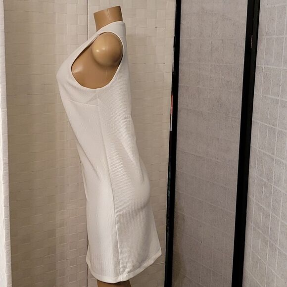 BRAND NEW PAPPAGALLO SLEEVELESS TEXTURED KNIT METALLIC GOLD LACE F TRIM DRESS - Picture 6 of 14